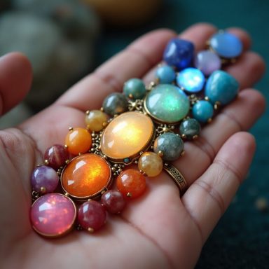 L’harmonie au bout des doigts Bracelet coloré avec pierres précieuses lumineuses sur une main.